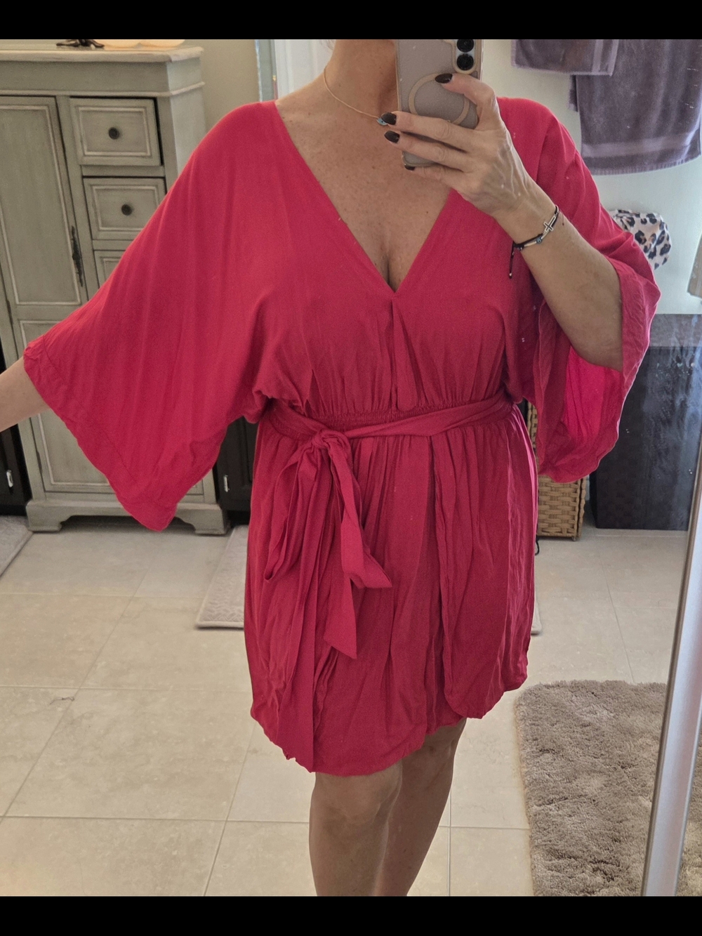 Khush Kimono Sleeve Women's Mini Wrap Dress in Hot Pink